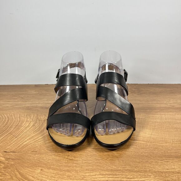 Franco Sarto Desi Leather Buckle Black Wedge Casual Sandals Women's Size US 8 - Picture 6 of 9